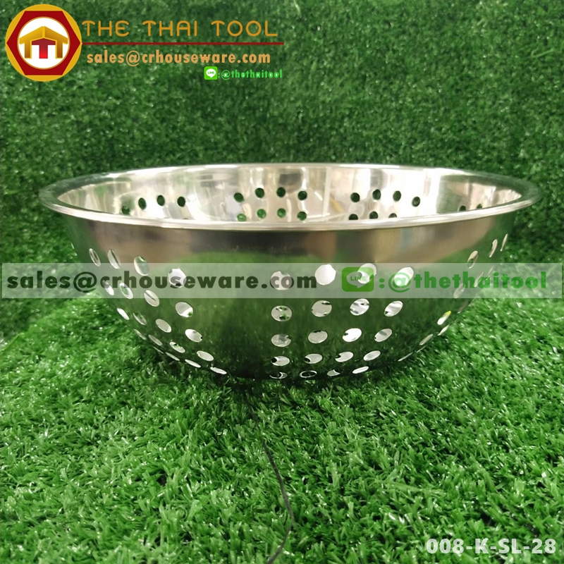 กะละมังล้างผัก รูใหญ่ สแตนเลส 28 ซม. 008-K-SL-28,Wash basin, large hole, stainless steel 28 cm