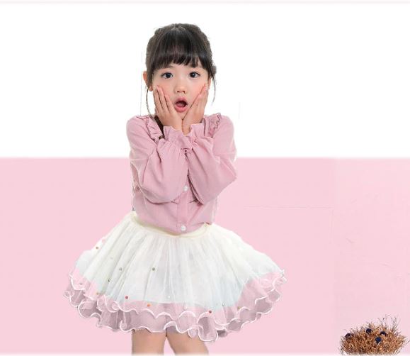 กระโปรงพองฟู กระโปรงเด็ก รุ่นไม่มีกระดุมยางยืด โบว์ติดกระโปรง