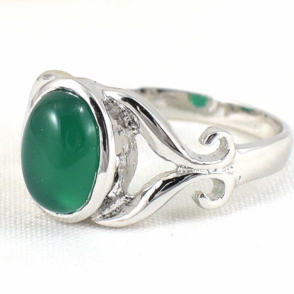 แหวนเงินแท้ราคาถูกชุบทองคำขาว พลอยแท้กรีนอะเกท 2.25 กะรัต งานประณีตสวยงาม สั่งผลิตค่ะ