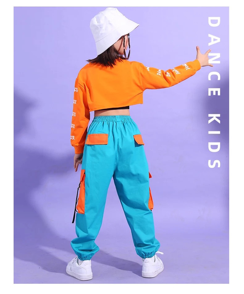 ชุดเต้น ชุดแดนซ์ เสื้อแขนยาวสีส้ม+กางเกงขายาว