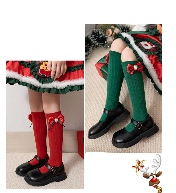 พร้อมส่ง ถุงเท้ายาว ถุงเท้าเด็ก สีแดง คริสมาสต์