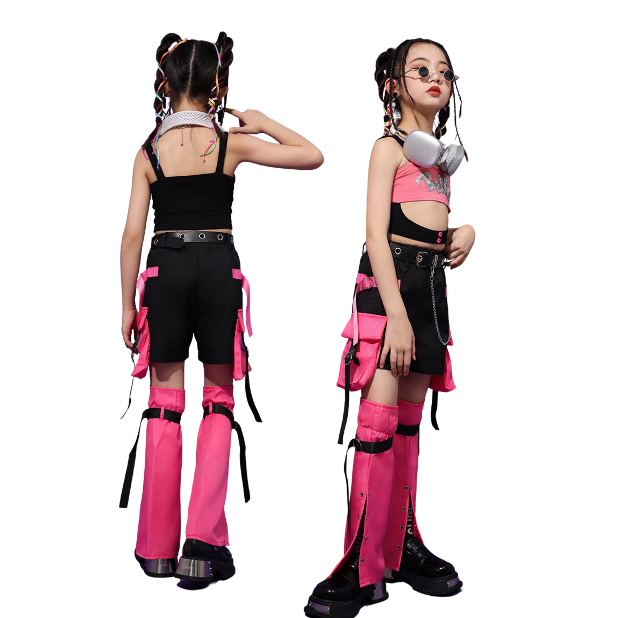 พร้อมส่งในไทย** ชุดเต้น Cover dance เรียนเต้น เซ็ต 3 ชิ้น เซ็ต โทนสีชมพูอ่อน ฟรุ้งฟริ้ง