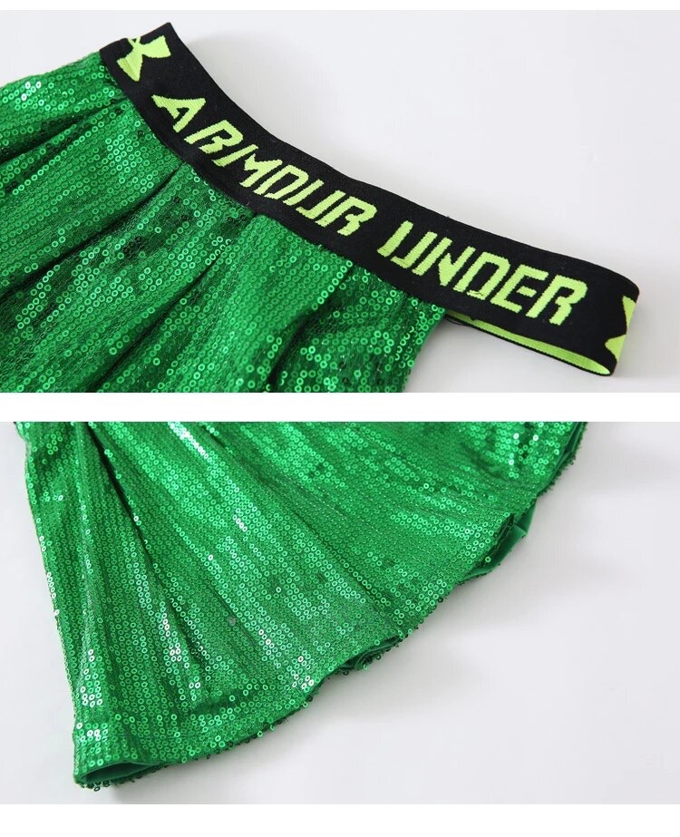 พร้อมส่ง ชุดเต้น เสื้อกล้าม+กางเกงกระโปรง ปักเลื่อม