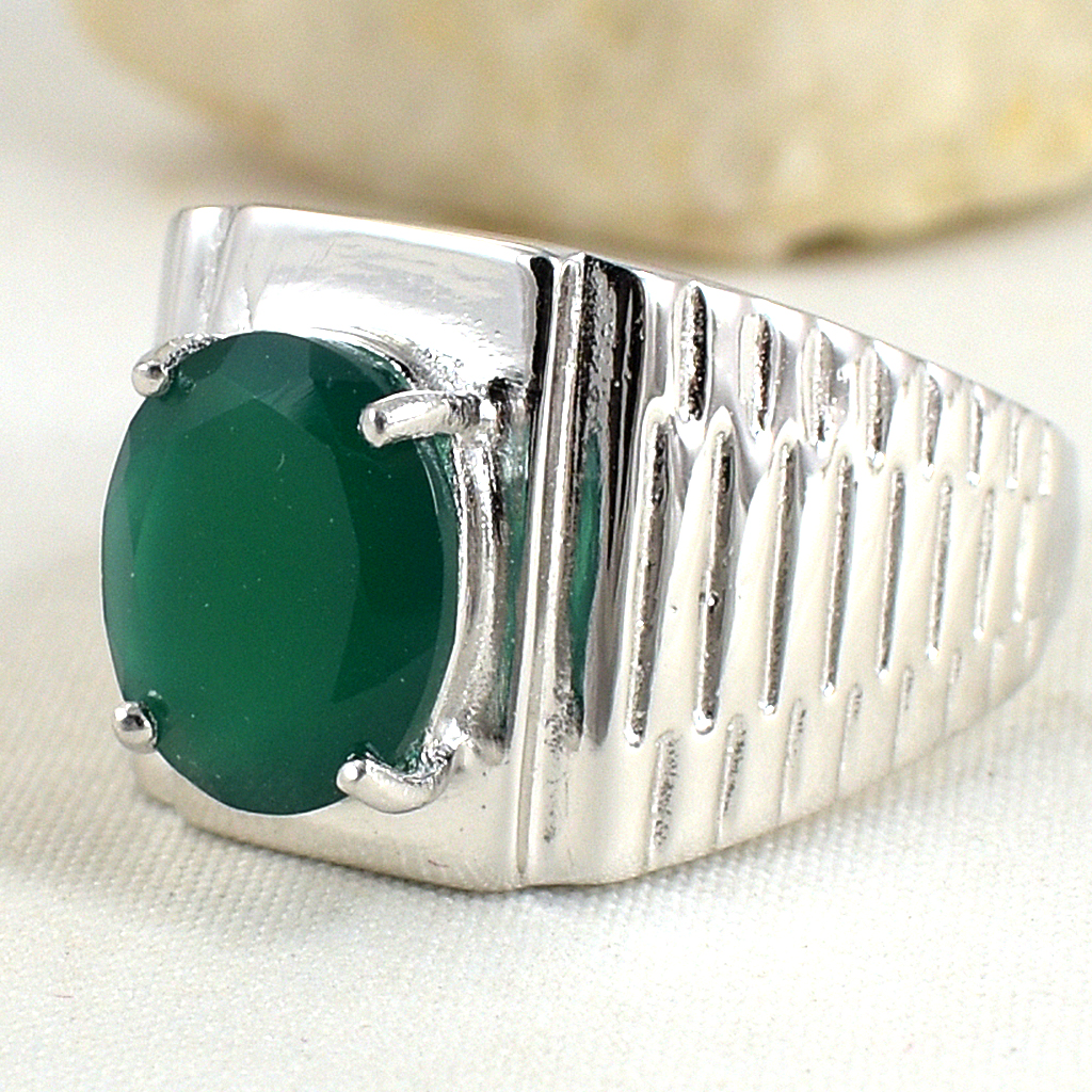 แหวนเงินแท้ราคาถูกชุบทองคำขาว พลอยแท้กรีนอะเกท 3.15 กะรัต งานประณีตสวยงาม สั่งผลิตค่ะ