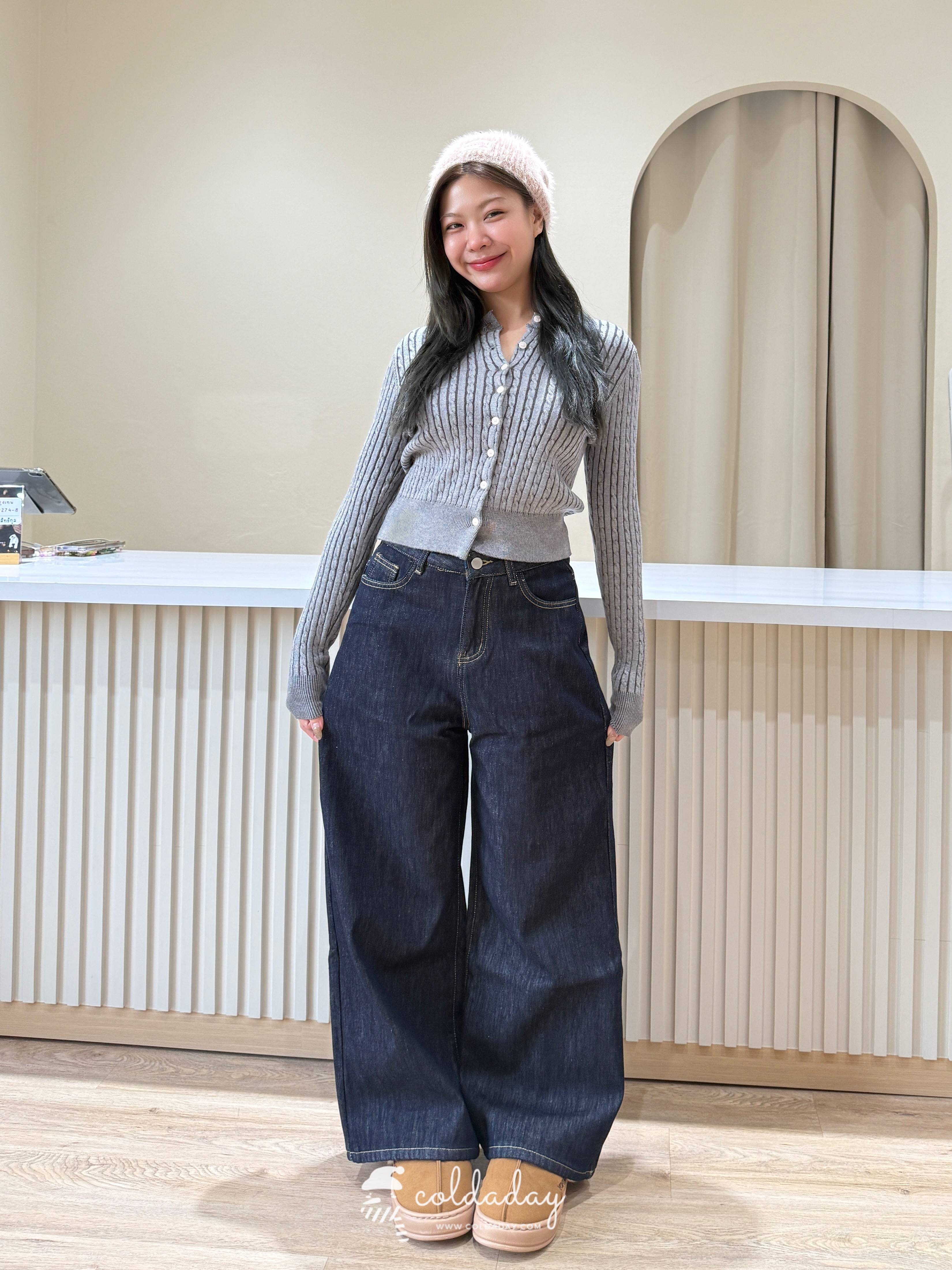กางเกงยีนส์กันหนาว Warm Wide-Leg denim / S-XL