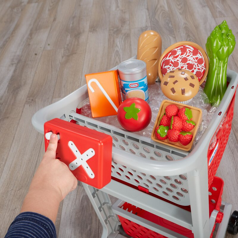 รถเข็นซุปเปอร์มาร์เก็ต Little Tikes Shop 'n Learn Smart Cart, Realistic Red Toy Shopping Grocery Cart with Food Scanner and 8 Pretend Play Food