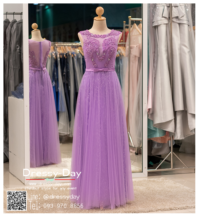 รหัส ชุดราตรียาว : PF004 ชุดแซก ชุดราตรี after party สีม่วง แขนกุด ประดับเลื่อมบนชุด มีโบว์น่ารักที่เอว สวยเก๋เหมาะใส่ออกงานกลางคืน งานแต่งงาน คอลเลคชั่นใหม่