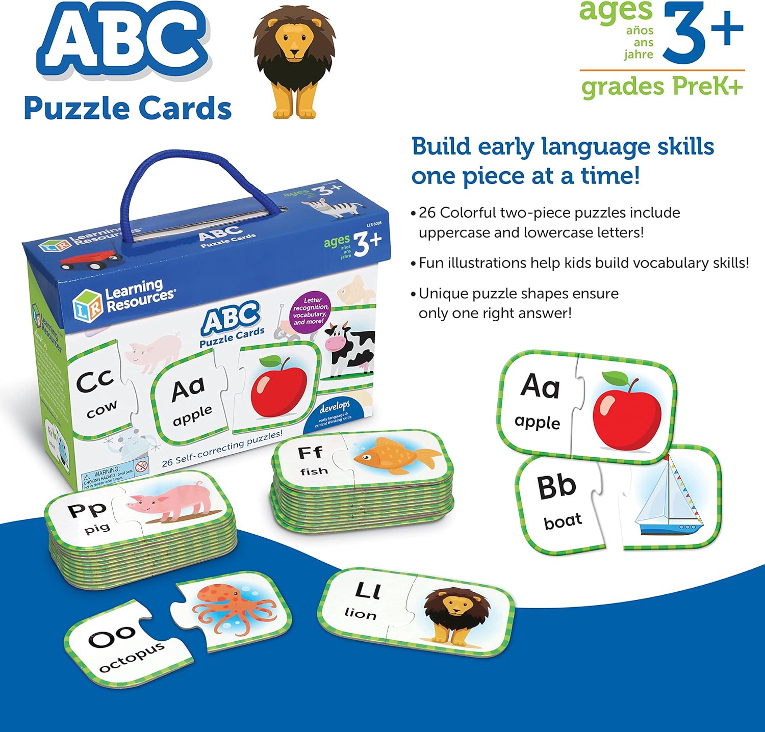 Learning Resources ABC Puzzle Cards, Kindergarten Readniness, Boys, Girls, Ages 3 4 5+