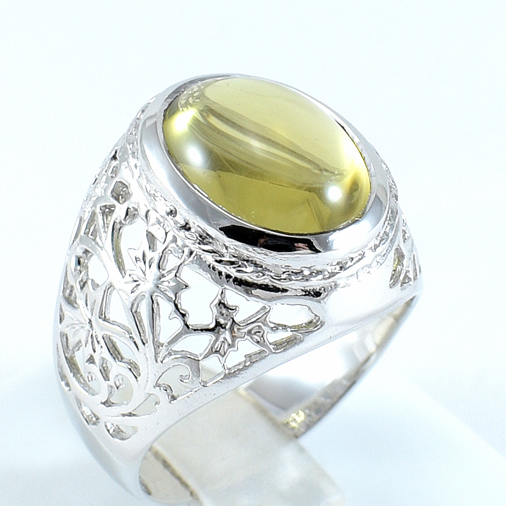 แหวนเงินแท้ราคาถูกชุบทองคำขาว พลอยแท้เลมอนควอทซ์ 5.50 กะรัต งานประณีตสวยงาม สั่งผลิตค่ะ