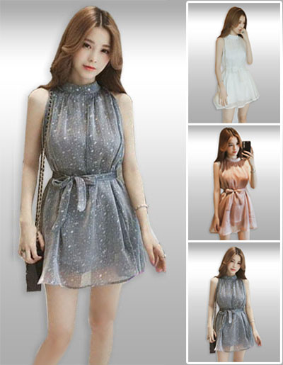 ชุดเดรสแฟชั่นแต่งลายดาวสวยสไตล์เกาหลีมี3สี รหัส2062