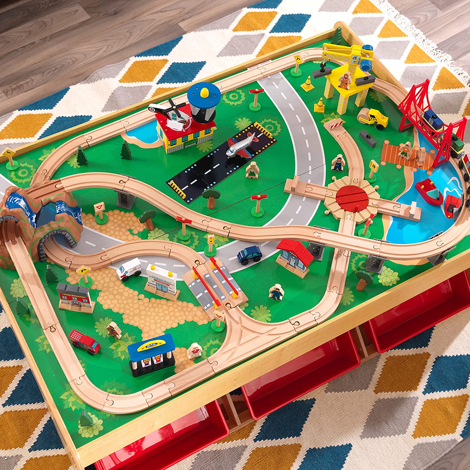 KitKraft Waterfall Mountain Train Set & Table with 120 accessories