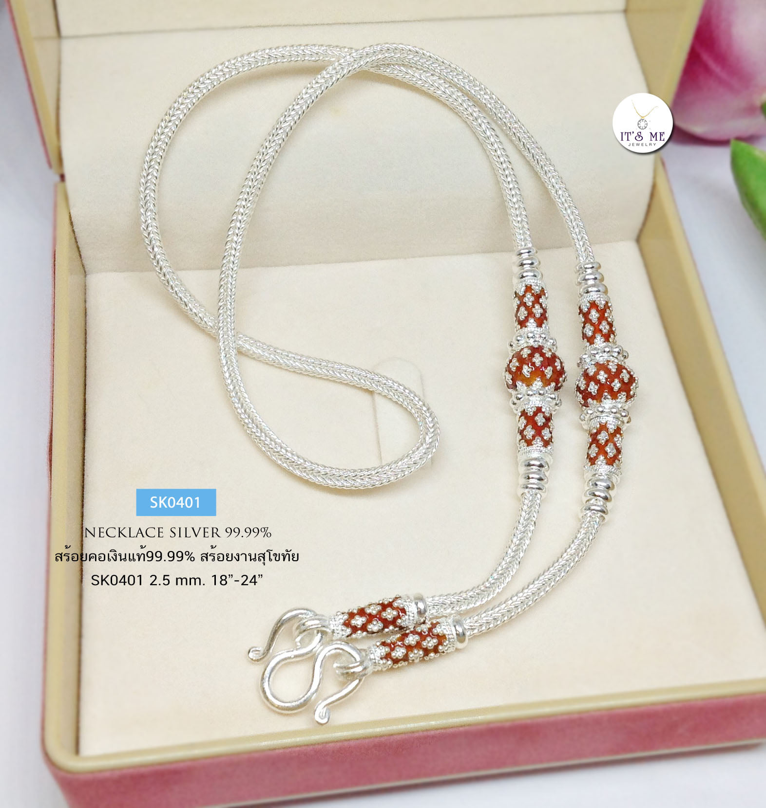 สร้อยคอเงินแท้99.9% งานสุโขทัย ลายสามเสา ห้อยพระ 1 องค์ งานลงยา (สร้อยงานสุโขทัย-งานช่างทอง) สร้อยหนา 2.5 มิล