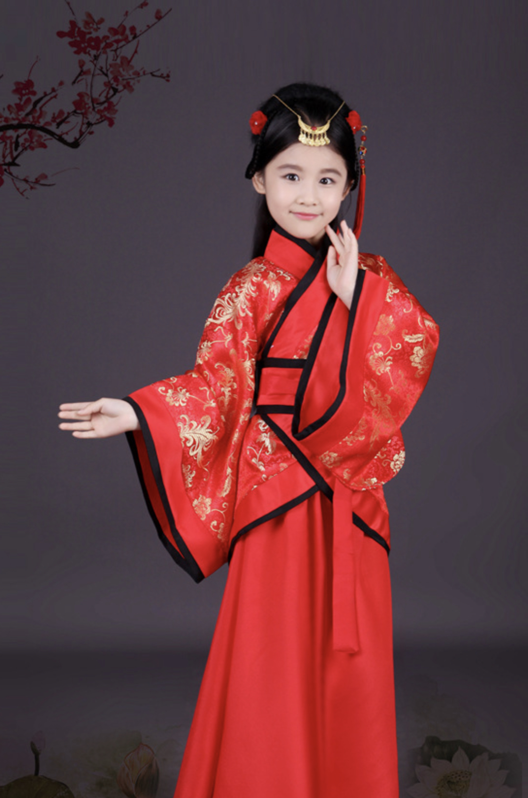 ชุดจีน กี่เพ้า ตรุษจีนโบราณ สีแดง-ดำ