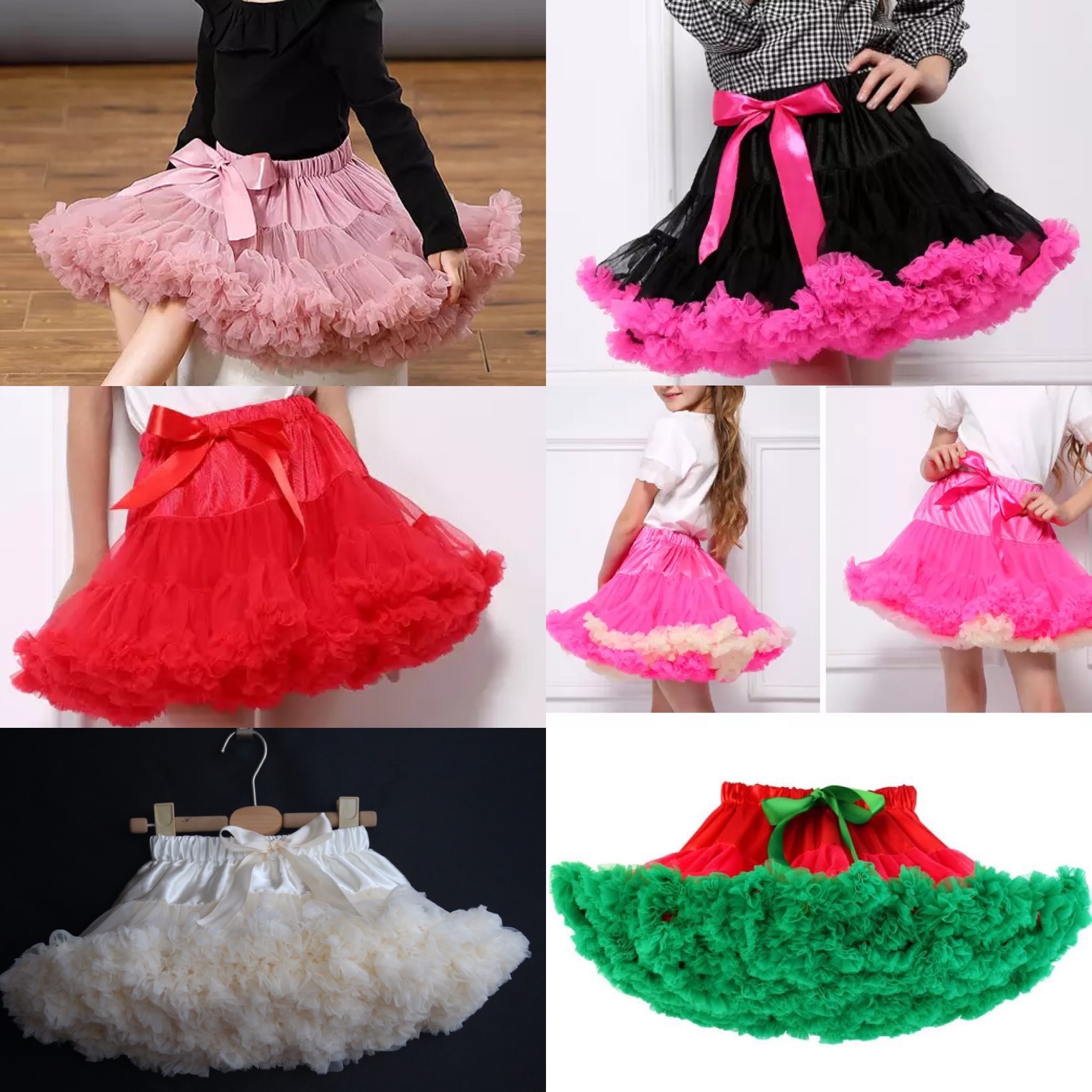 กระโปรงพองฟู กระโปรงเด็ก รุ่นไม่มีกระดุมยางยืด โบว์ติดกระโปรง