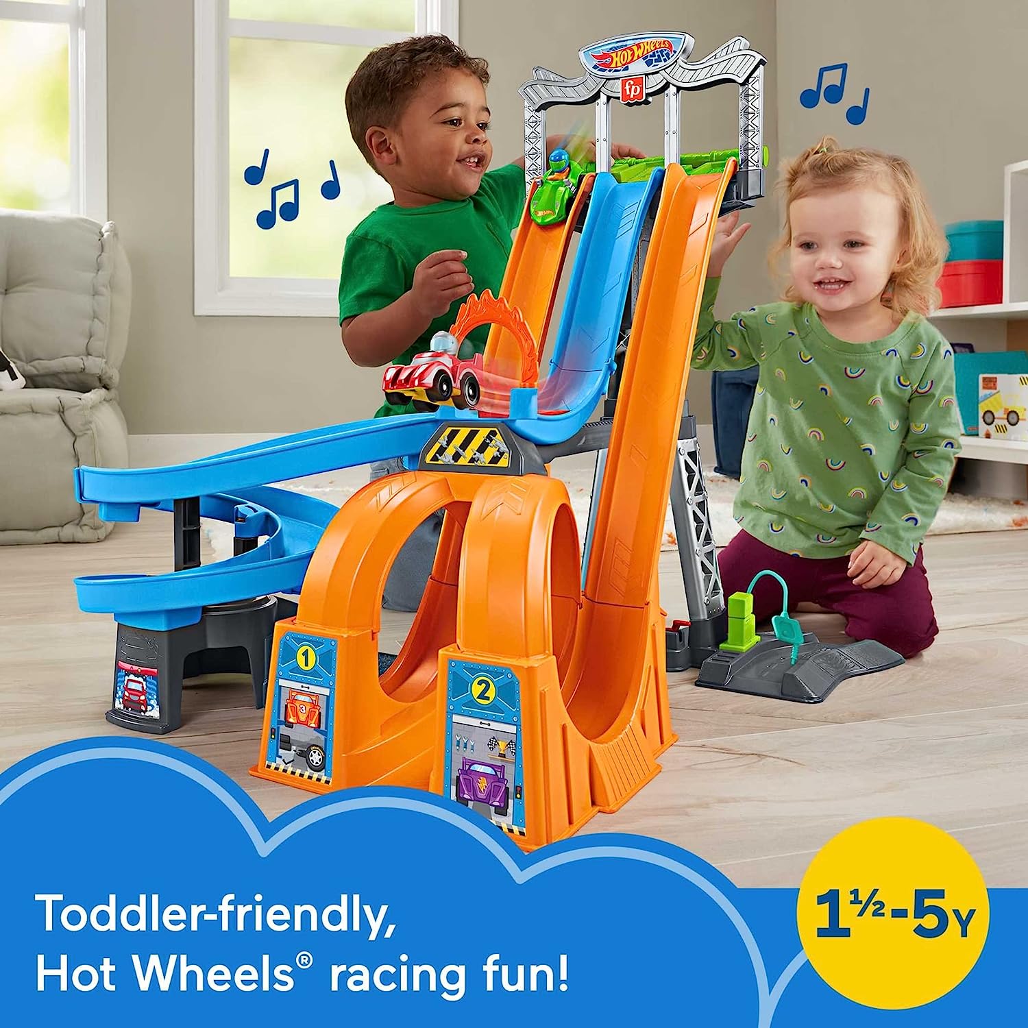 รางรถ Fisher-Price Little People Toddler Playset Hot Wheels Racing