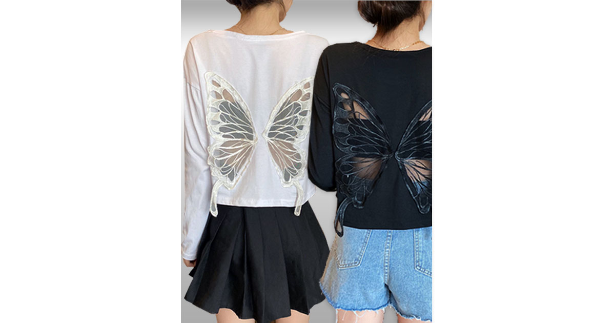 เสื้อแฟชั่นแต่งปีกผีเสื้อด้านหลังสวยหวาน มี2สีรหัส2382