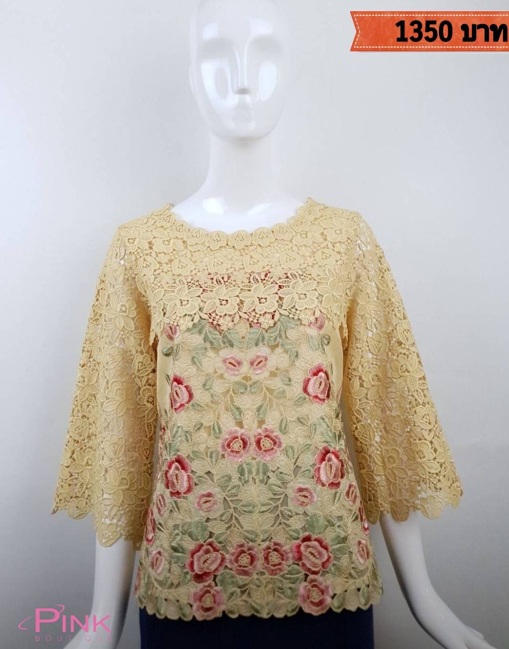 ขายดีที่สุด เสื้อลูกไม้ปักลายเเขนลูกไม้ แบรนด์พิ้งบูติค