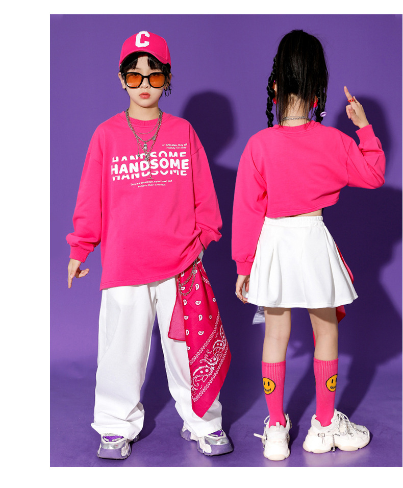 ชุดเต้น ชุดแดนซ์ ชุดเซ็ทเสื้อแขนยาวสีชมพู+กางเกงวอร์ม/กระโปรง