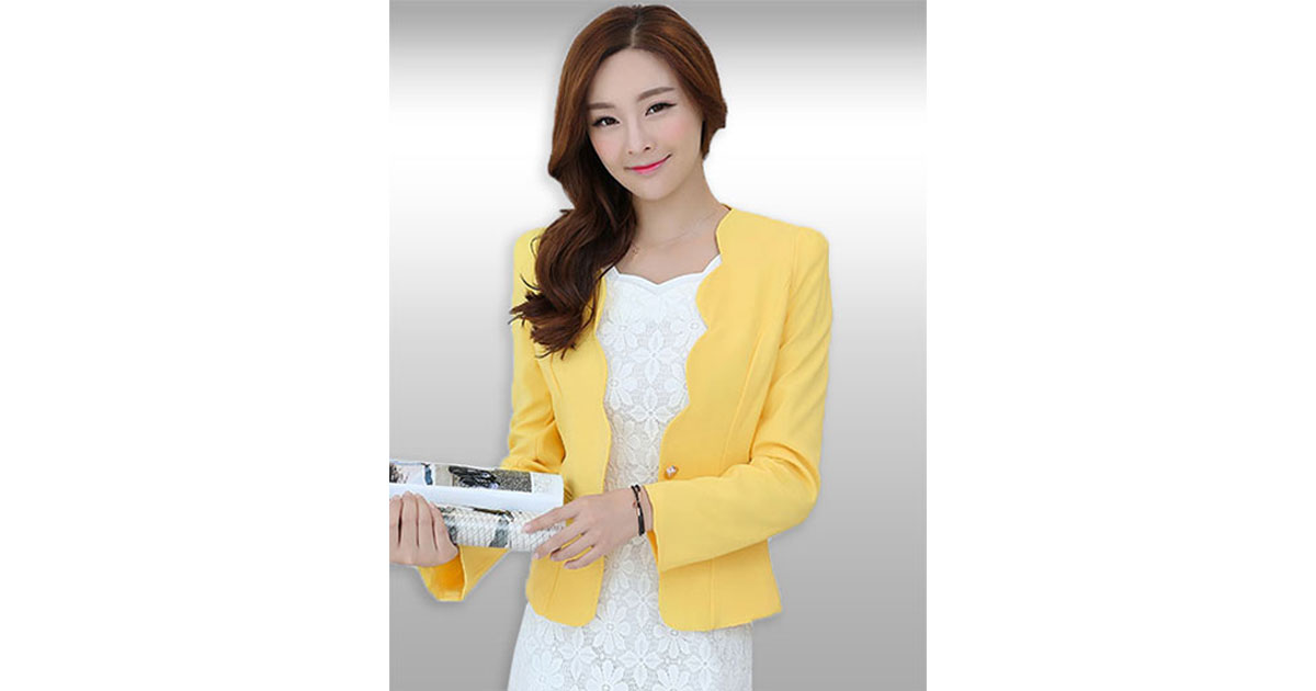 เสื้อสูทผู้หญิงแขนยาวสีเหลืองปกหยักแบบเรียบหรู มี 5 ไซส รหัส2065