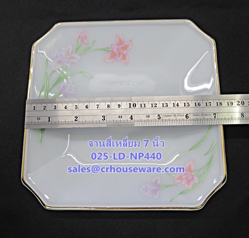จานสี่เหลี่ยม 7 นิ้ว เนื้อมุก ลายโนเบิ้ลพิ้ง 025-LD-NP440 Noble Pink Dinner