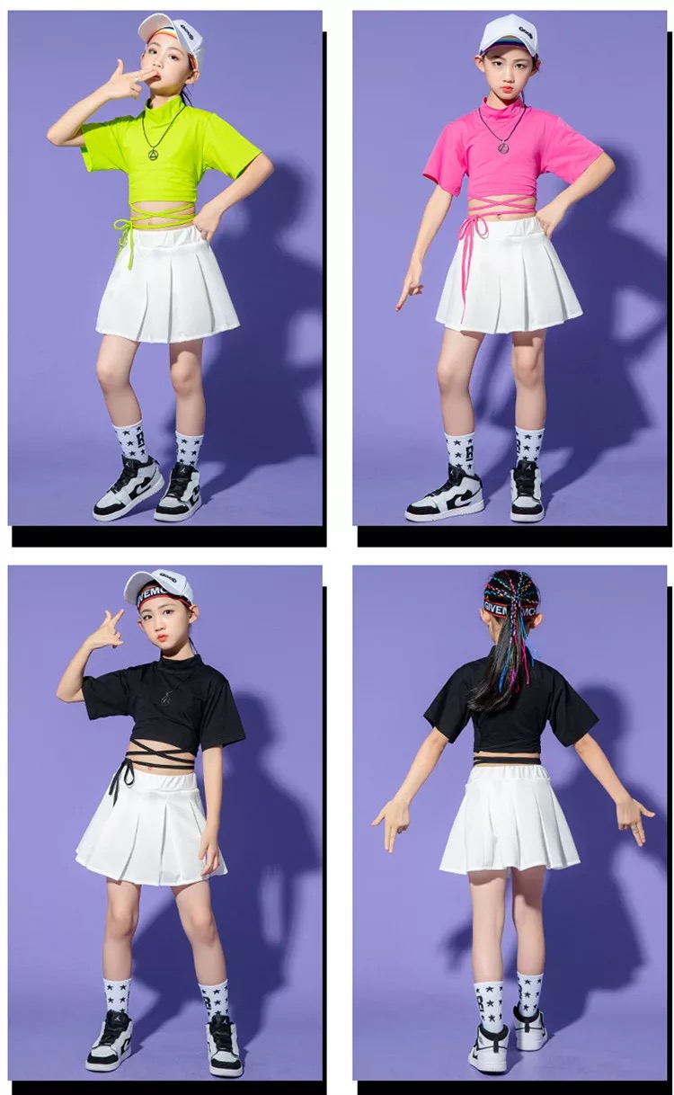 ชุดเต้น ชุดแดนซ์ เสื้อแขนสั้น+กระโปรงสั้นสีขาว