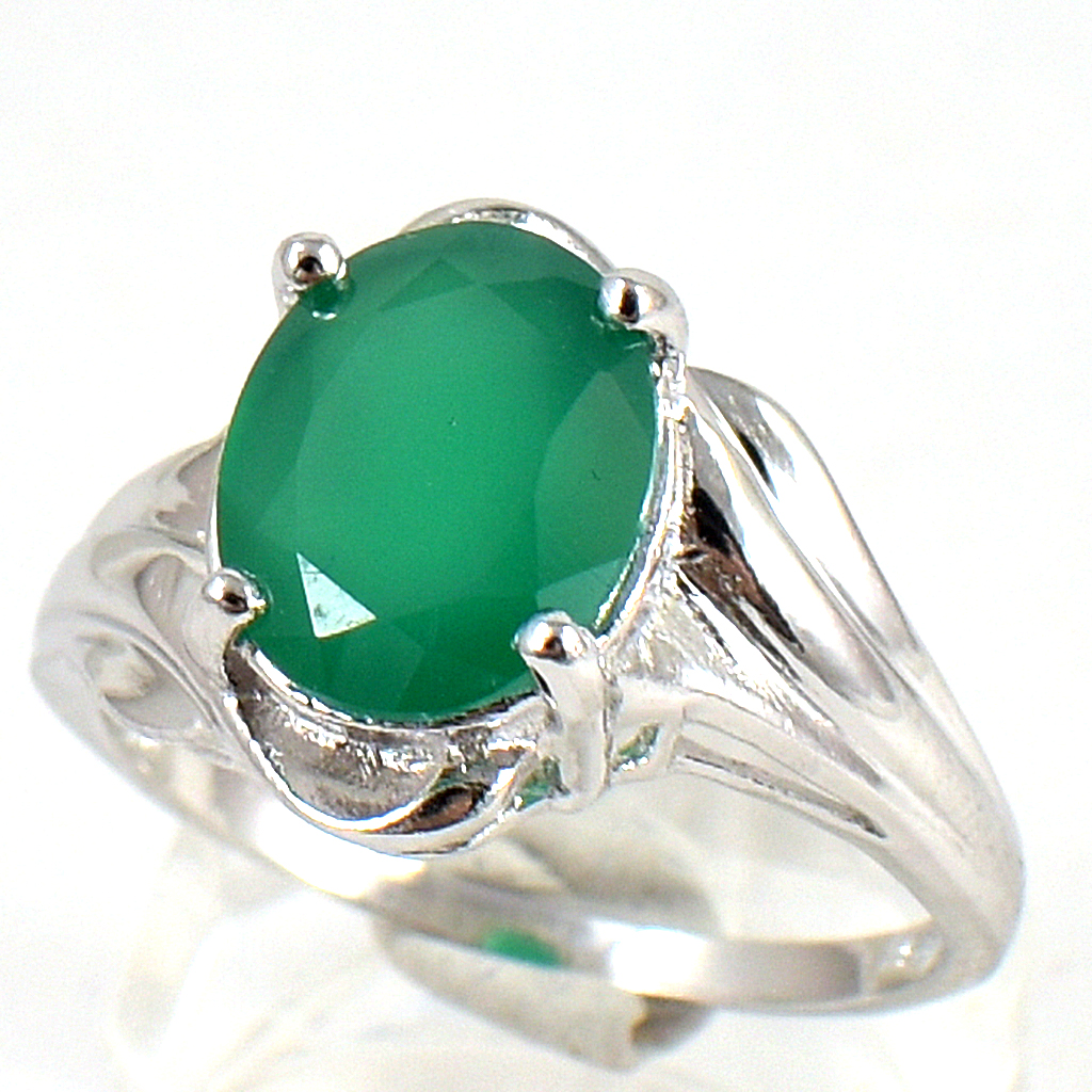 แหวนเงินแท้ราคาถูกชุบทองคำขาว พลอยแท้กรีนอะเกท 3.55 กะรัต งานประณีตสวยงาม สั่งผลิตค่ะ