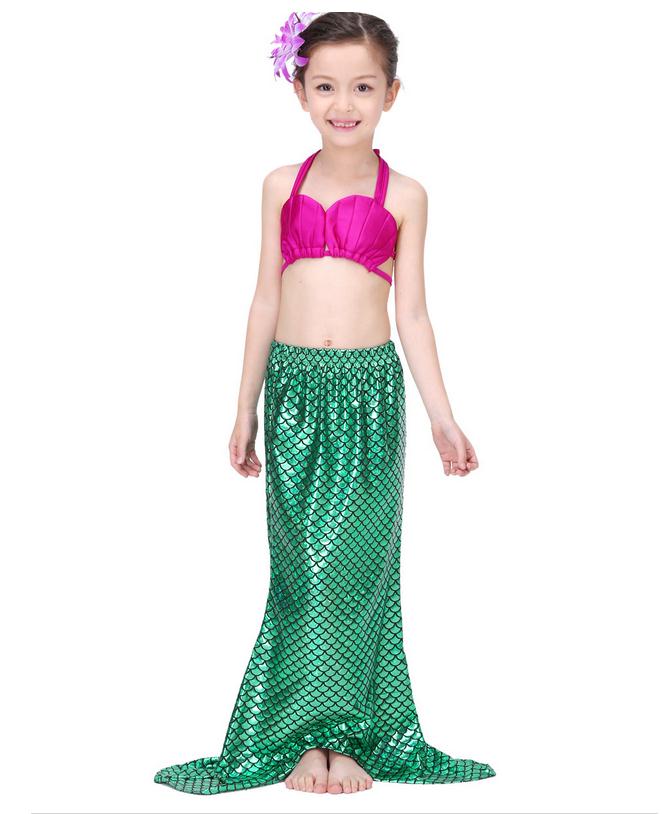 ชุดว่ายน้ำ นางนางเงือก เซ็ต 3 ชิ้น รุ่นเสื้อผูกอก สีชมพู-ฟ้า