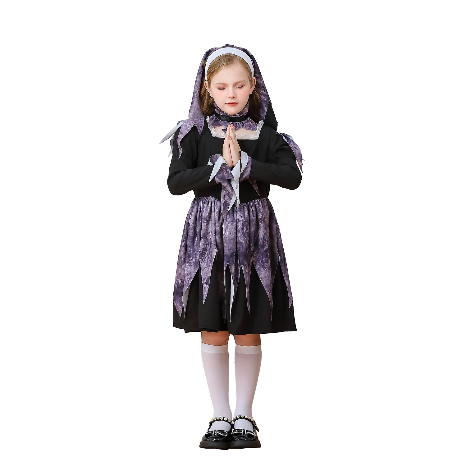 ชุดฮาโลวีนเด็กผู้หญิง haloween ชุดเดรสสีดำ-เทา สไตล์นักบวช ผีแม่ชี