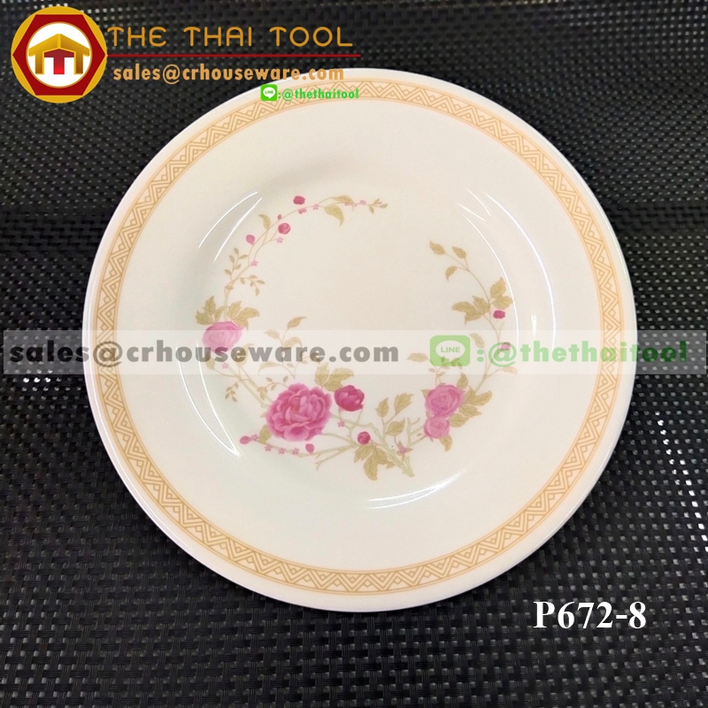 จานตื้นเมลามีน 8 นิ้ว ลายโรเซ่