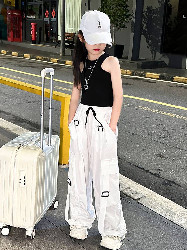 พร้อมส่ง กางเกงเด็ก คาร์โก้ สไตล์ Y2K ขากระบอกสีพื้น