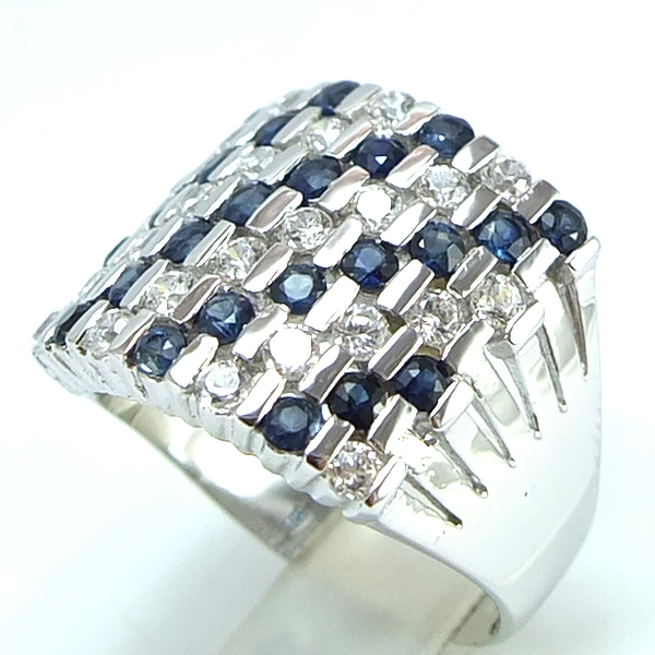 แหวนเงินแท้ราคาถูกชุบทองคำขาว ไพลินแท้ 1.38 กะรัต เพชรCZ 0.69 กะรัต งานประณีตสวยงาม สั่งผลิตค่ะ