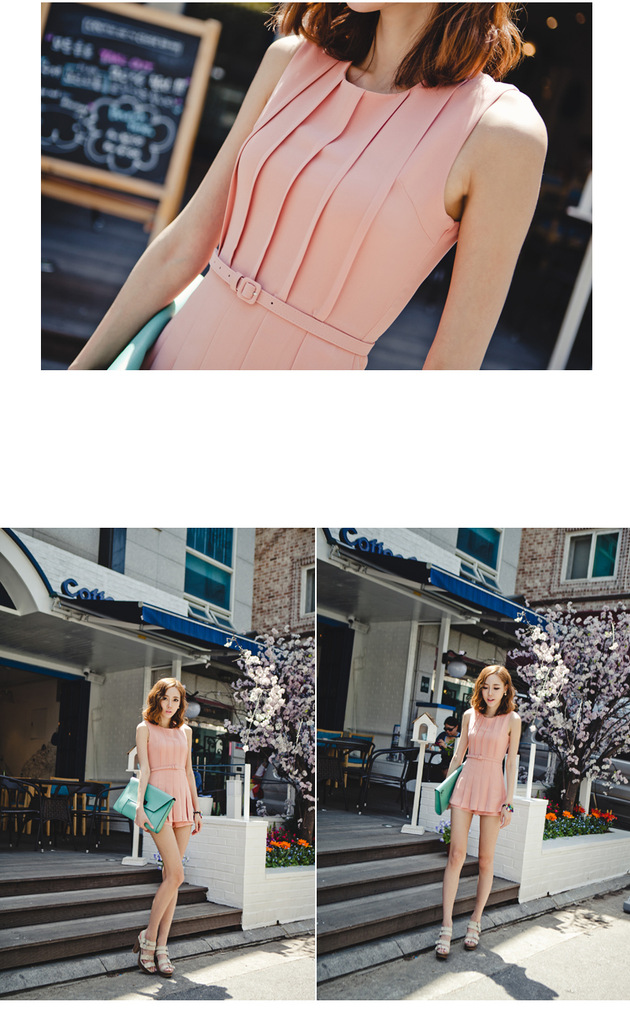 ชุดจั้มพ์สูทขาสั้น แขนกุด แบบสวยหวานสไตล์เกาหลี รหัส 1153-สีชมพู