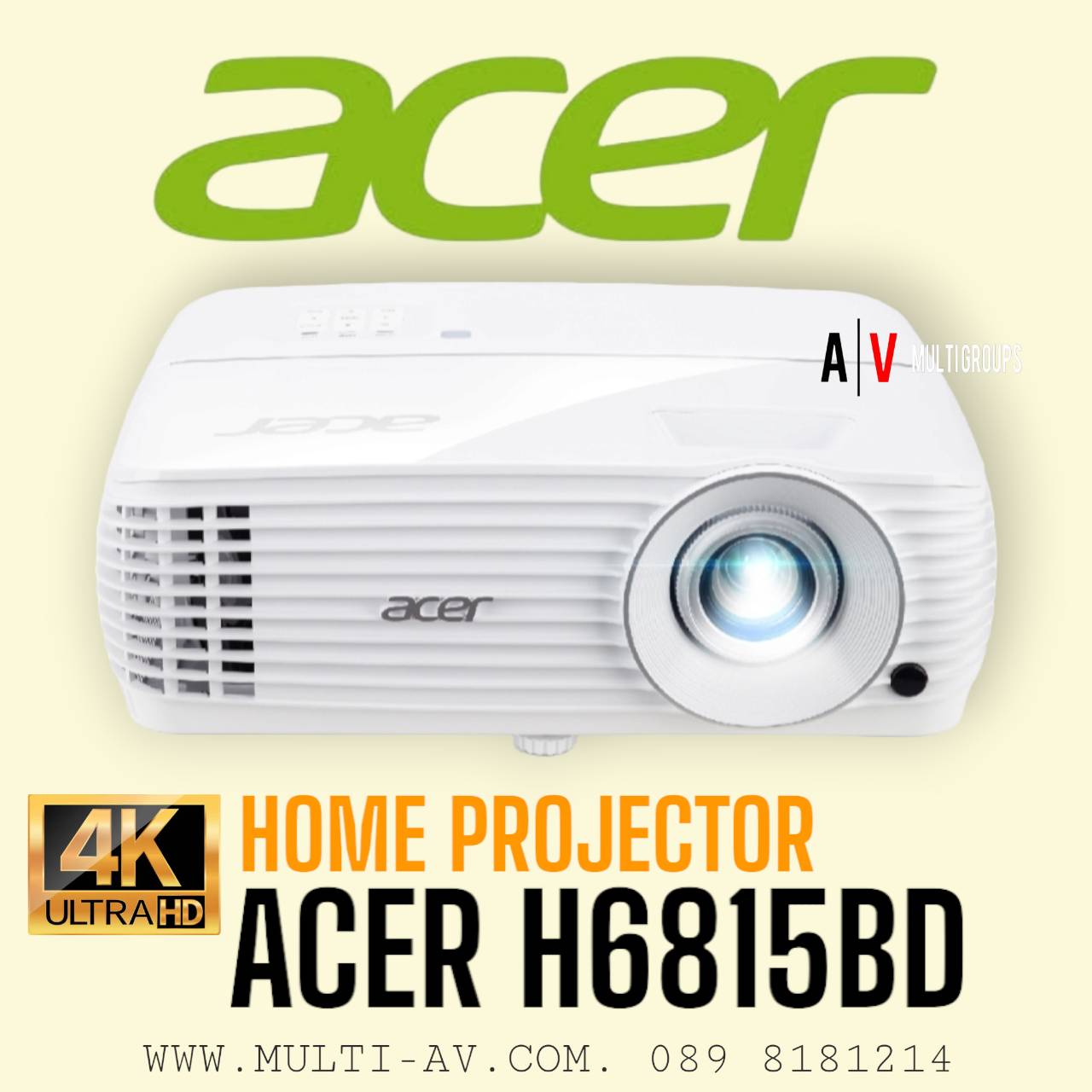Acer H6815BD (Home Projector 4K) โปรเจคเตอร์ 4K ความสว่าง 4,000 Ansi 3840 x 2160 พิกเซล (UHD 4K) Contrast 10,000:1