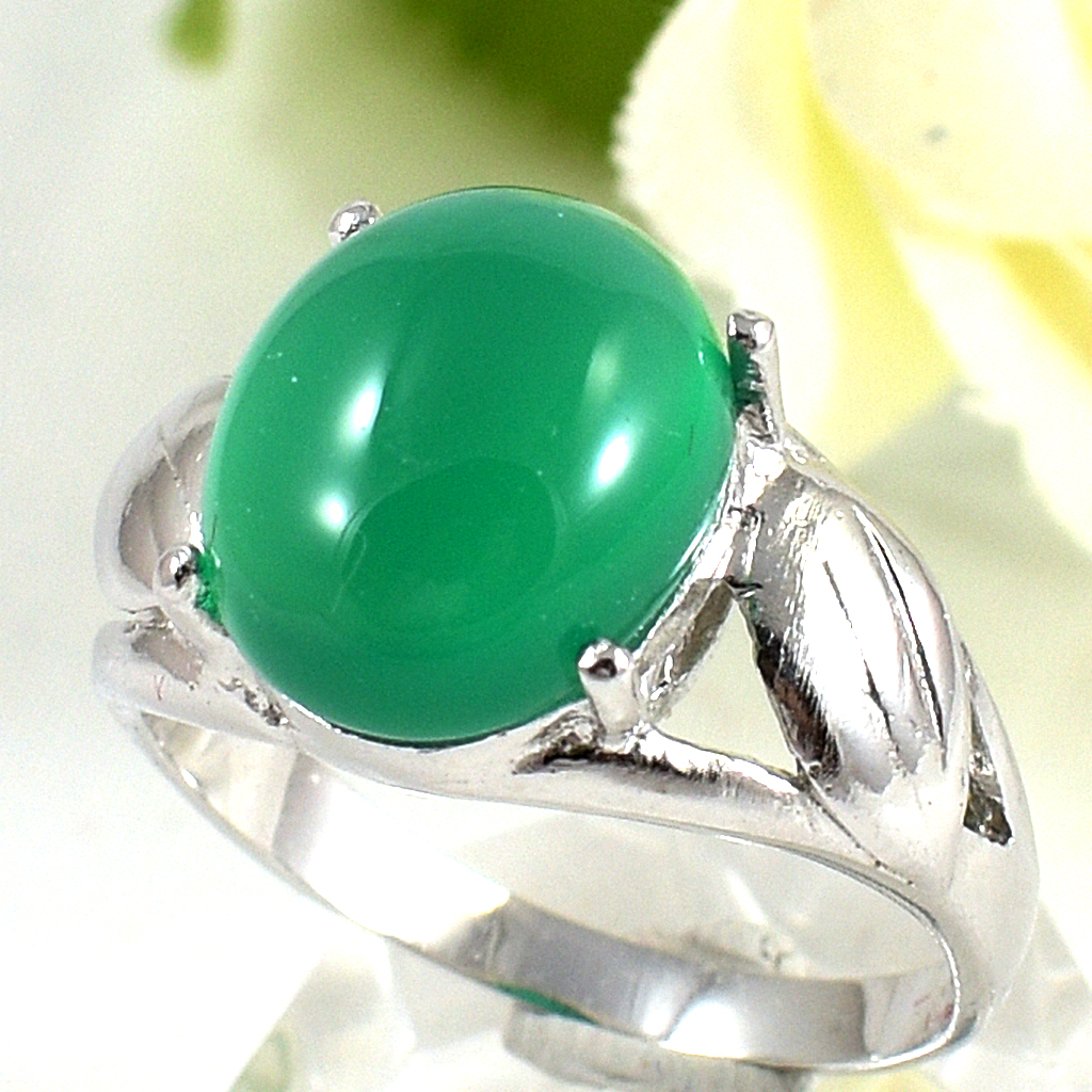 แหวนเงินแท้ราคาถูกชุบทองคำขาว พลอยแท้กรีนอะเกท 4.5 กะรัต งานประณีตสวยงาม สั่งผลิตค่ะ