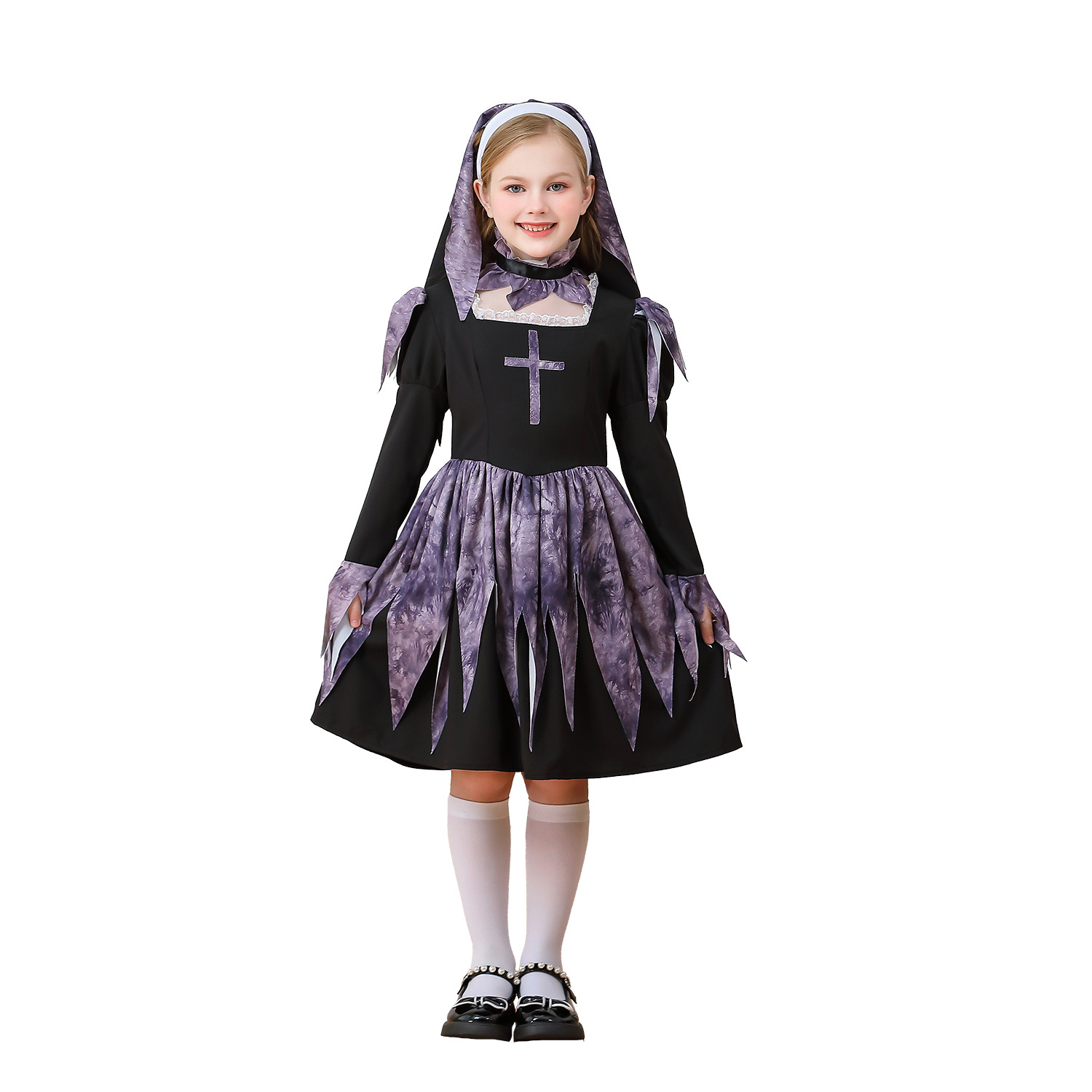 ชุดฮาโลวีนเด็กผู้หญิง haloween ชุดเดรสสีดำ-เทา สไตล์นักบวช ผีแม่ชี