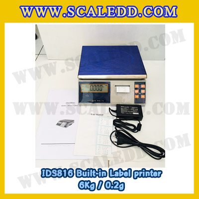 เครื่องชั่งดิจิตอล พิกัดน้ำหนัก 6kg Built-in Label printer ยี่ห้อ SDS รุ่น IDS816 ค่าละเอียด 0.2g