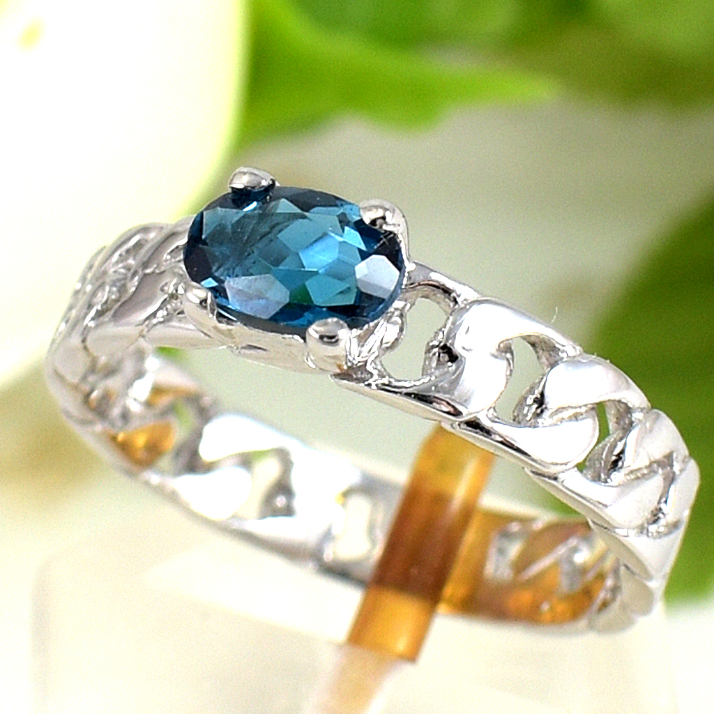 แหวนเงินแท้ราคาถูกชุบทองคำขาว ลอนดอนบลูโทปาซแท้ 0.55 กะรัต งานประณีตสวยงาม สั่งผลิตค่ะ