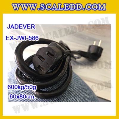เครื่องชั่งดิจิตอลตั้งพื้น ยี่ห้อ JADEVER รุ่น EX-JWI-586 ขนาดแท่น 60x80cm. พิกัดน้ำหนัก 600kg ค่าละเอียด 50g พร้อมที่เข็นและล้อ