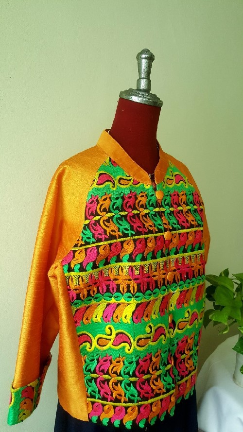 SIVA เสื้อคลุ้มผ้าไหมไทยตกแต่งวัสดุเหลือใช้ SIVA (ส่งฟรี) ดำ,น้ำตาล,ชมภู่,ฟ้า,แดงเลือดหมู M,L,XL,XXL