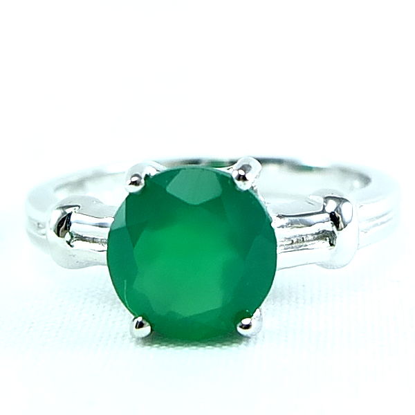 แหวนเงินแท้ราคาถูกชุบทองคำขาว พลอยแท้กรีนอะเกท 1.94 กะรัต งานประณีตสวยงาม สั่งผลิตค่ะ