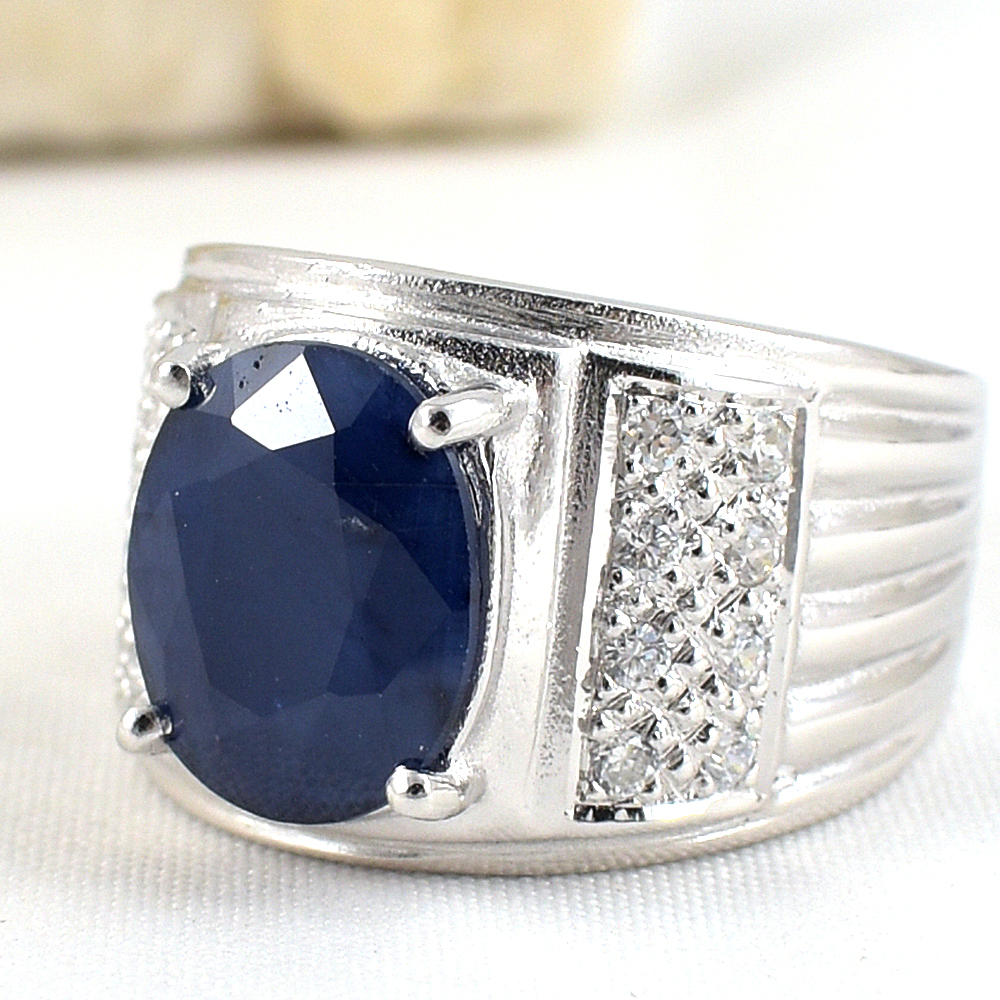 แหวนเงินแท้ราคาถูกชุบทองคำขาว ไพลินแท้ 5.75 กะรัต เพชรCZ 0.45 กะรัต งานประณีตสวยงาม สั่งผลิตค่ะ