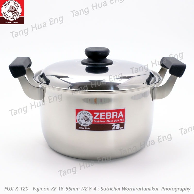 Zebra หม้อหุงต้มสเตนเลส ( 2 หู ) Carry 28 ซม. ตราหัวม้าลาย