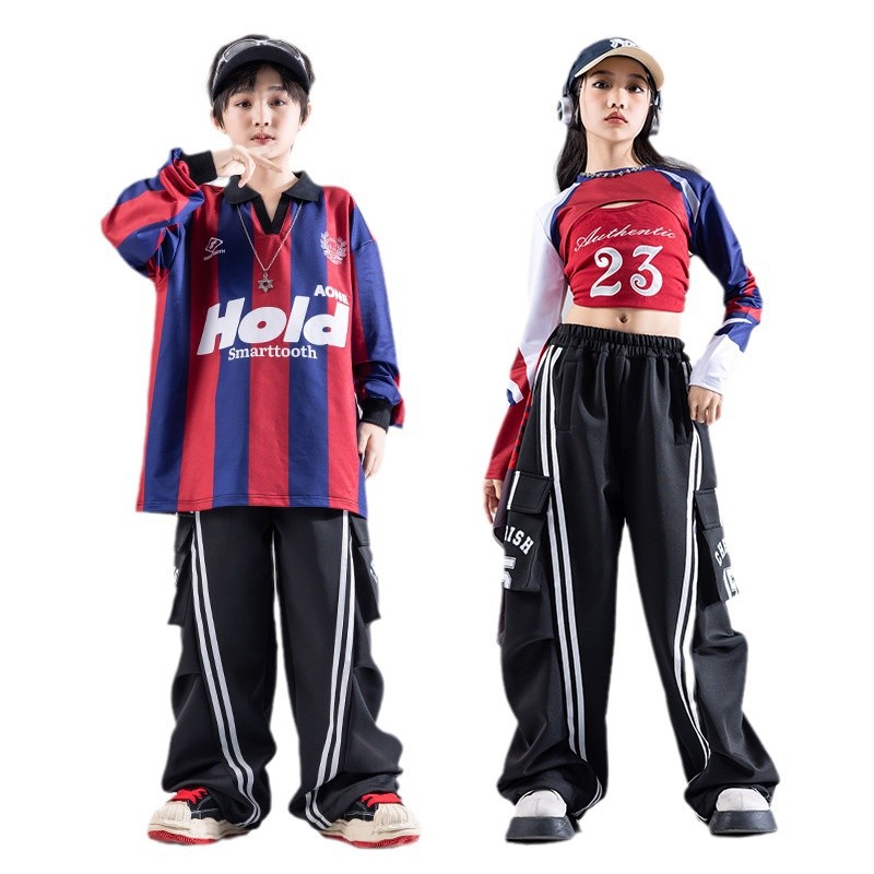 พร้อมส่ง ชุดเต้น สีแดง เลือดหมู เสื้อแขนยาวแต่งหน้าอก+กางเกงขายาวดำ