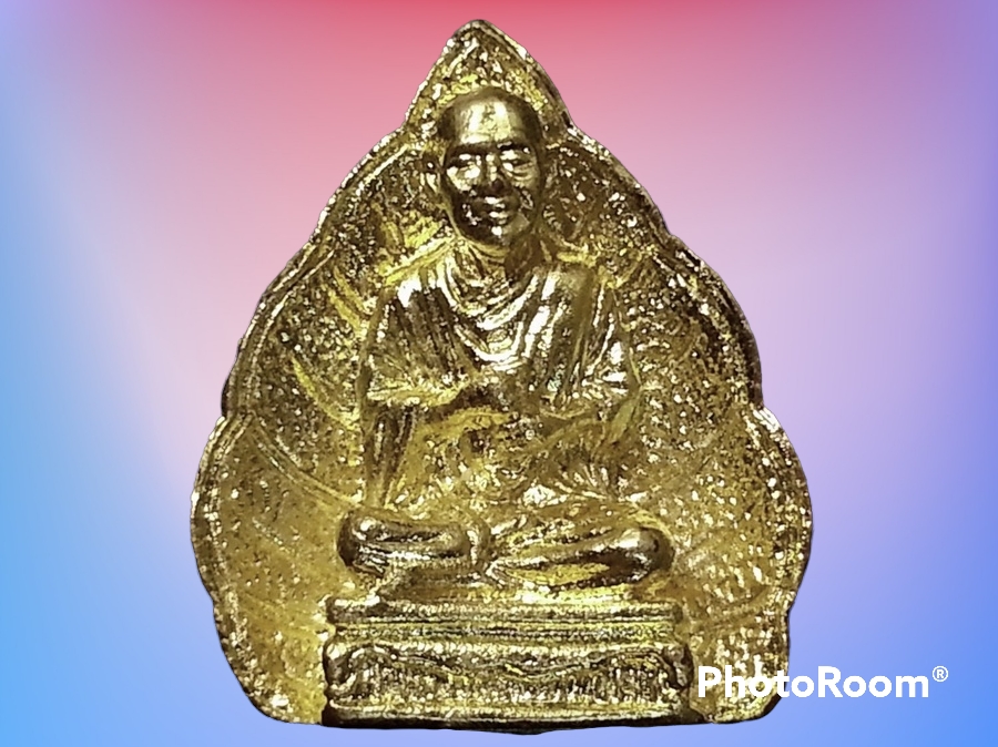 รูปเหมือนใบโพธิ์กริ่ง สมเด็จพระพุฒาจารย์ โต วัดอินทรวิหาร กรุงเทพมหานคร ปี 2530 รุ่น 3 โพธิ์ เนื้อทองแดงกะหลั่ยทอง ฐานอุดกริ่ง สวยตามภาพ