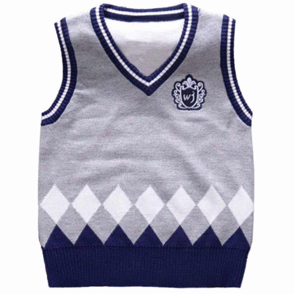 เสื้อกันหนาว : เสื้อกั๊ก ไหมพรม ลายข้าวหลามตัด แขนขลิบกรม