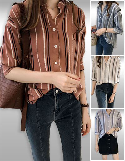 เสื้อแฟชั่นคอกลมแต่งลายริ้วแบบน่ารักมี 4สี รหัส2159