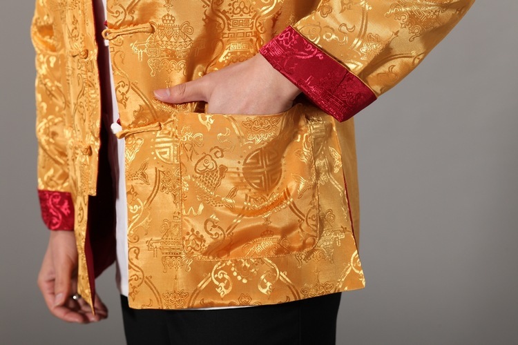 ชุดจีน เสื้อจีนชาย สีแดง-ทอง ใส่ได้ 2 ด้าน