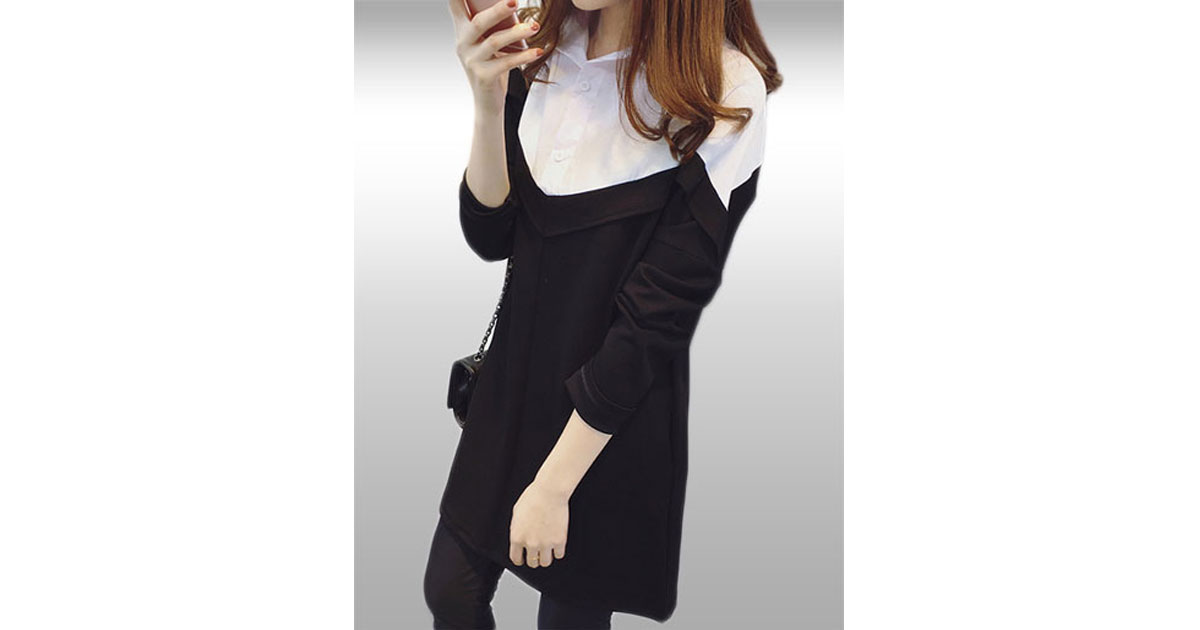 เสื้อแฟชั่นผู้หญิงสีดำแขนยาวแต่งคอปกรหัส1592
