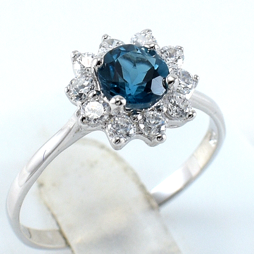 แหวนเงินแท้ราคาถูกชุบทองคำขาว ลอนดอนบลูโทปาซแท้ 0.65 กะรัต งานประณีตสวยงาม สั่งผลิตค่ะ