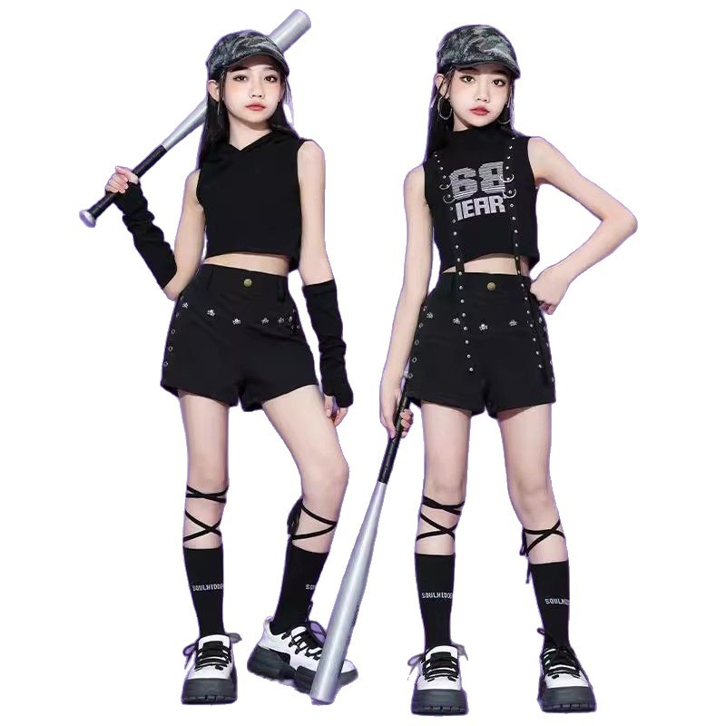 friendly4kid ชุดเต้น HipHop Kids Outfit ชุดเต้นเด็กแฟชั่นเกาหลี Jazz HipHop Costume โทนสีดำ